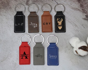 Vegan Leather, Leather Keychain Personalized, Leatherette Keyring, Home Accessories,Men New Car Gift, Customized Bulk Gift Ideas for Work