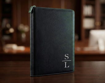 Personalized Vegan Leather Portfolio with Zipper, Custom Company Logo