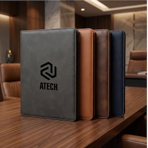 Personalized Vegan Leather Portfolio, A4 Zipper Document Organizer,Custom Company Leather Portfolio
