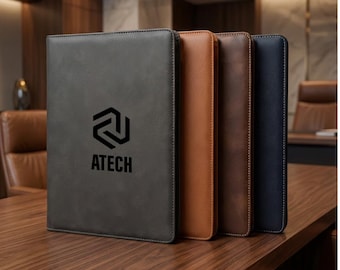 Personalized Vegan Leather Portfolio, A4 Zipper Document Organizer,Custom Company Leather Portfolio