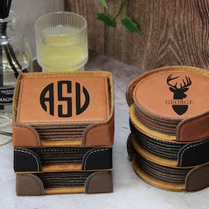 Customized Vegan Leather Coaster Set, promotion Gift, Stylish Home Accessories for Protecting Surfaces, Durable and Eco-Friendly Gift