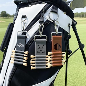 Personalized Engraved Leather Golf Bag Tag with Tee Holder Custom Gift for Golf Lovers