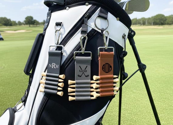 Personalized Engraved Leather Golf Bag Tag with Tee Holder Custom Gift for Golf Lovers