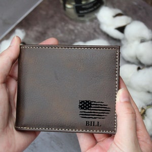 Customized logo Gift for Men, Custom Leatherette Wallet,Initial Engraved Leather for Him, Birthday Money Holder, Monogrammed Gift for men