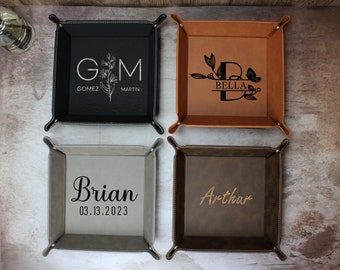 Personalized Vegan Leather Catchall Tray - Engraved Catchall for Men - Graduation & Groomsmen Gift