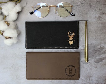 Customized Vegan Leather Checkbook Wallet, Personalized Checkbook Holder