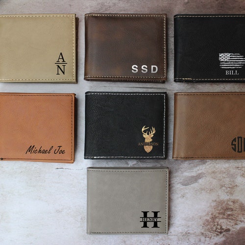 Personalized Father's Day Wallet for Men Custom Engraved Vegan Leather Dad Money Holder Gift
