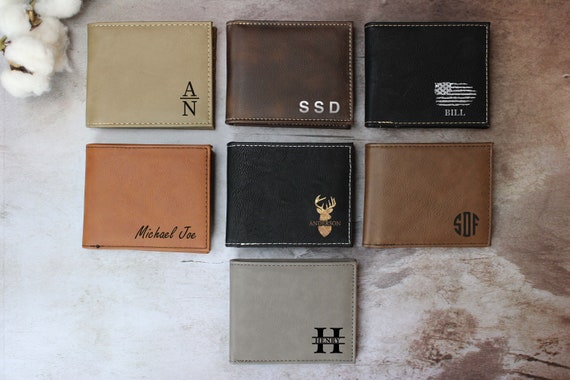 Personalized Father's Day Wallet for Men Custom Engraved Vegan Leather Dad Money Holder Gift