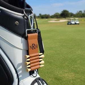 Personalized Engraved Leather Golf Bag Tag with Tee Holder Custom Gift for Golf Lovers Rawhide