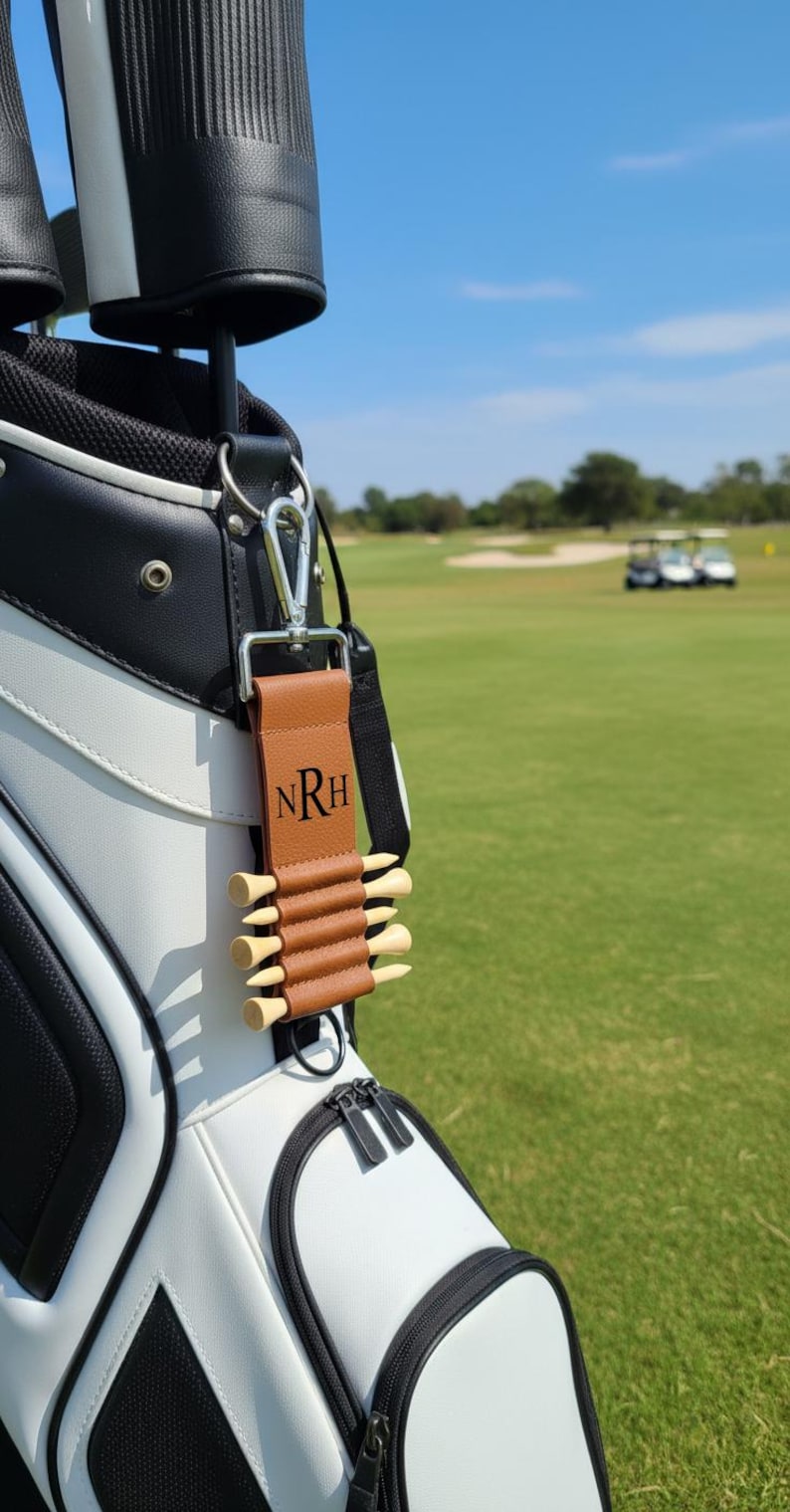 Personalized Engraved Leather Golf Bag Tag with Tee Holder Custom Gift for Golf Lovers Rawhide