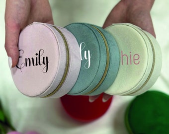 Personalized Vegan Leather Velvet Travel Jewelry Case , Bridesmaid Gift
