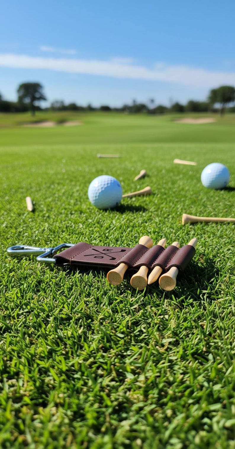 Personalized Engraved Leather Golf Bag Tag with Tee Holder Custom Gift for Golf Lovers Dark Brown