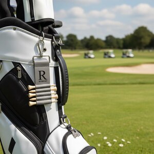 Personalized Engraved Leather Golf Bag Tag with Tee Holder Custom Gift for Golf Lovers Grey