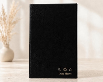 Custom Name Notebook with Emoji Engraving, Personalized Vegan Leather Journal for Women and Teens
