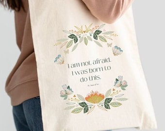 Catholic Joan of Arc Floral Canvas Saint Tote Bag Catholic Bridesmaid Gift Catholic Easter Bag Catholic Mass Tote Bag Catholic Gift Bag
