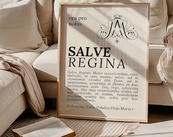 Marianische Auspice katholische druckbare Salve Regina Gebetskunst marianisches Monogramm-lateinisches Gebet-Download katholisches Dekor Heil heilige Königin-katholisches Haus