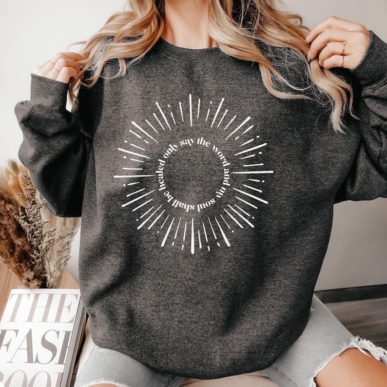 Faith Inspired Sweatshirt Catholic Prayer Design Christian Clothing Apparel Eucharist Reference Holy Communion Message Spiritual Text Crewneck Religious Expression Garment Minimalist Catholic Fashion Comfortable Church Wear Meaningful Gift