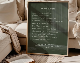 Anima Christi Print Catholic Prayer Room Decoration Wall Art Minimalist Design Green Background Catholic Aesthetic Spiritual Gift Idea Home