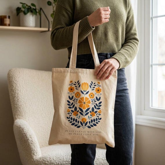 Christian Tote Bag with Bible Verse Scandinavian Style Faith Bag Scripture Tote for Women Bible Study Bag Church Bag Christian Gift for Her