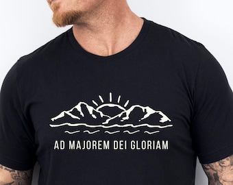Catholic Jesuit Shirt Amdg Motto Latin Phrase Apparel Minimalist Design Mountain Graphic Christian Tee Dad Gift Idea Confirmation Present
