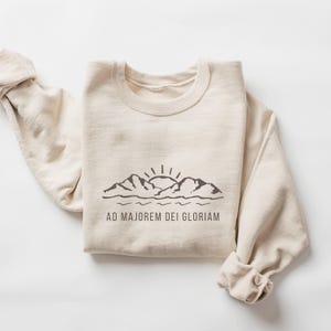 Catholic Crewneck Sweatshirt AMDG Design Minimalist Aesthetic Apparel Jesuit Motto Inspirational Clothing Faith Gift Dad Confirmation