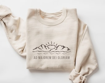 Katholiek sweatshirt met ronde hals AMDG-ontwerp minimalistisch esthetische kleding jezuïetenmotto inspirerende kleding geloof cadeau vader bevestiging