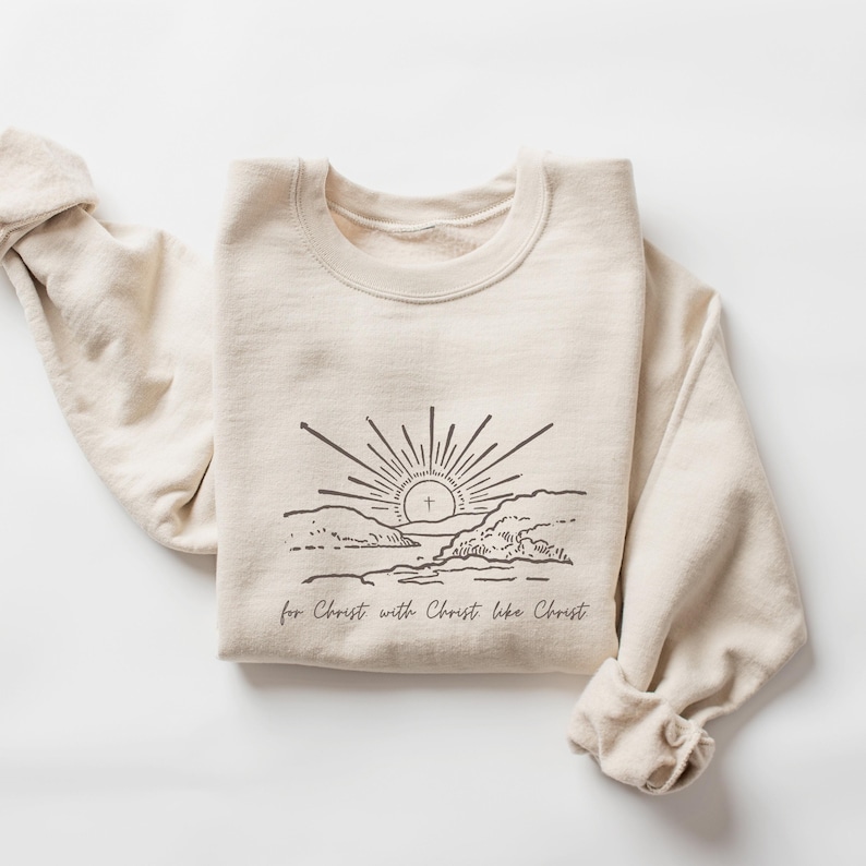 Minimalist Christian Sweatshirt Faith Based Apparel Subtle Design Religious Clothing Christ Centered Message Biblical Quote Inspiration Casual Wear Unisex Style Comfortable Fabric Daily Outfit Spiritual Gift Idea Birthday Present Church