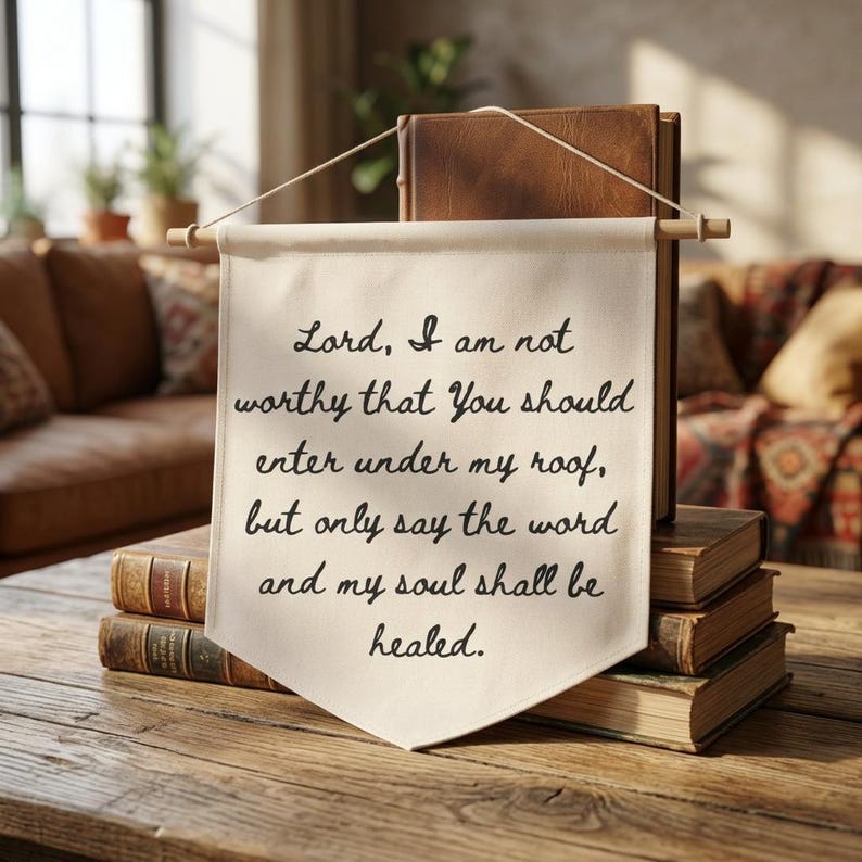 Catholic Mass Quote Pennant Wall Art for Dorm or Catholic School Faith Banner for College Student Gift Catholic Home Sign Godchild Gift Idea image 1