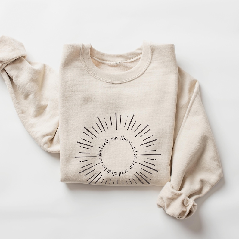 Catholic Sweatshirt Minimalist Design Faith Apparel Eucharist Inspired Prayer Quote Clothing Spiritual Text Christian Crewneck Holy Communion Church Wear Subtle Religious Message Comfortable Unisex Fit Modern Catholic Fashion Meaningful