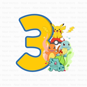 Pikachu, Pikachu Birthday Design, Age 4, SVG, PNG, JPG, Digital Download, Instant