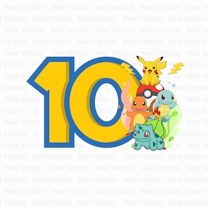 Pikachu, Pikachu Birthday Design, Age 10, SVG, PNG, JPG, Digital Download, Instant
