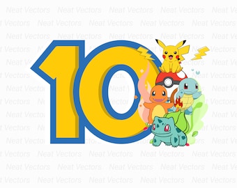 Pikachu, Pikachu Birthday Design, Age 10, SVG, PNG, JPG, Digital Download, Instant