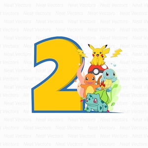 Pikachu, Pikachu Birthday Design, Age 2, SVG, PNG, JPG, Digital Download, Instant