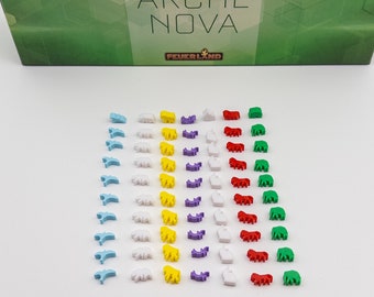 Arche Nova Spielaufwertung – 70 Tier Marker mit 7 Tieren in 6 Farben – Token Upgrade Set für deinen Zoo