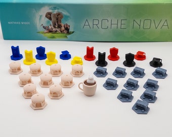 Arche Nova Spielaufwertung – Token Upgrade Set – Kiosk, Pavillon, Tasse, Spielmarker