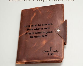 Personalized Leather Prayer Journal: Handmade Bible Cover, Custom Engraved Leather Journal