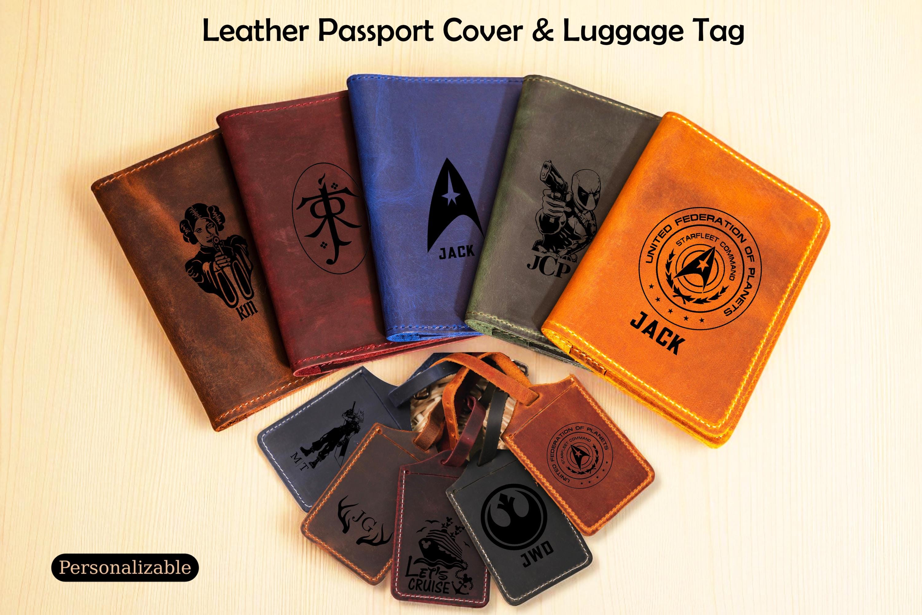 Personalized Leather Passport Holder Luggage Tag Set: Star Trek