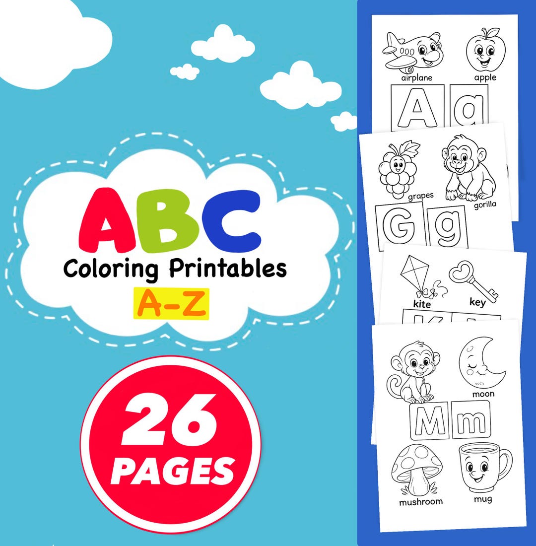 ABC Coloring Book A-Z: Printable Alphabet Learning Pages for Kids - Etsy