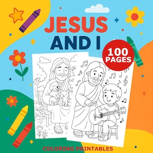 Jesus Coloring Book for kids, 100 Printable Christian Pages, Religious Art (Digital Download A4/US Letter)