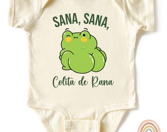 Cute Frog Baby Onesies®, Brand Sana Sana Colita de Rana Baby Bodysuit, Baby Shower Gift, Spanish Newborn Infant Outfit for Latina Kids Tee