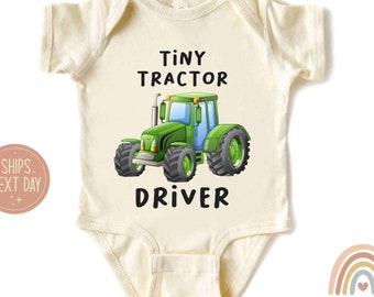 Tiny Tractor Driver Onesie: Farmer Baby Shirt, 100% Cotton