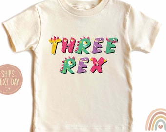 Three Rex 3rd Birthday Shirt, Wild Dinosaur Kids Tee