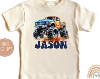 Personalized Monster Truck Kids Shirt, Tractor Lover Toddler Gift, Birthday Boy Gift