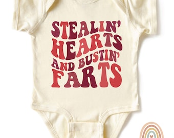 Stealin Hearts And Bustin Farts Onesie®, Baby Announcement Onesie®, New Baby Shower Gift, First Valentine Baby Bodysuit, Newborn Valentine