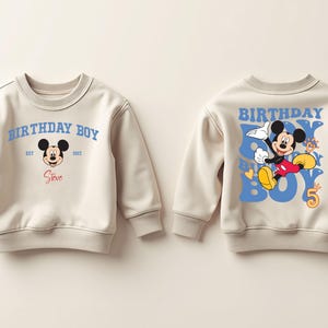 Custom Mickey Mouse Birthday Toddler Sweatshirt, Disney Birthday Boy Gift, Personalized Name 2T 3T 4T 5T Sweater, Birthday Party Crew Neck