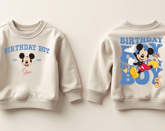 Custom Mickey Mouse Birthday Toddler Sweatshirt, Disney Birthday Boy Gift, Personalized Name 2T 3T 4T 5T Sweater, Birthday Party Crew Neck