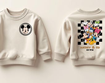 Checkered Mickey And Friends Toddler Sweatshirt, Toddler Boy Gift, Minnie Mouse, Mickey And Co Crewneck, Disney Characters 2T3T 4T 5T Sweats