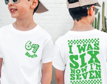 Custom 6 7 Birthday Shirt, Birthday Boy Gift, Six Seven Girl Tee, I Was 6 Now I'm 7 Bday T-Shirt, Funny 7th Bday Meme Youth Sweatshirt