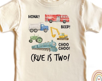 Personalized 2nd Birthday Shirt, Toddler Boy Dump Truck Fire Vehicle Tee