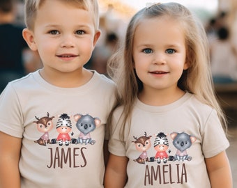 Custom Name Zoo Animals Toddler Shirt, Handmade Cotton